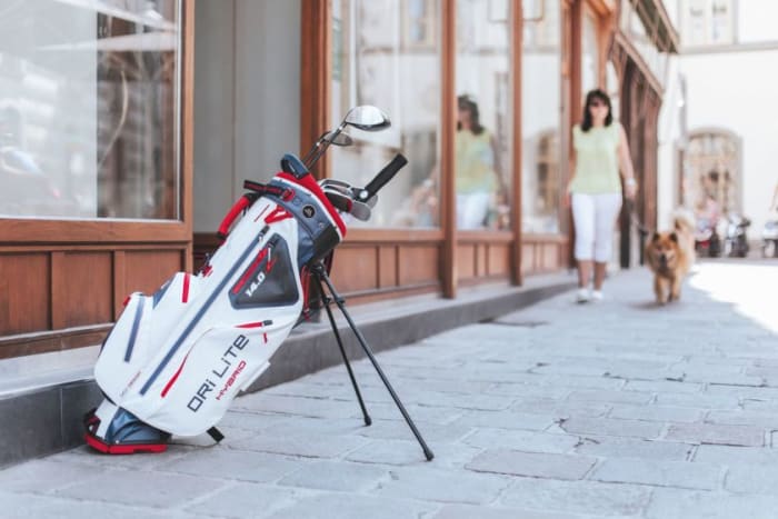 Big Max's Dri Lite Hybrid 14.0 Series waterproofed bag is designed to withstand more than two 32-ounce stadium cups worth of water in a 24-hour period before the bag's holdings get wet.